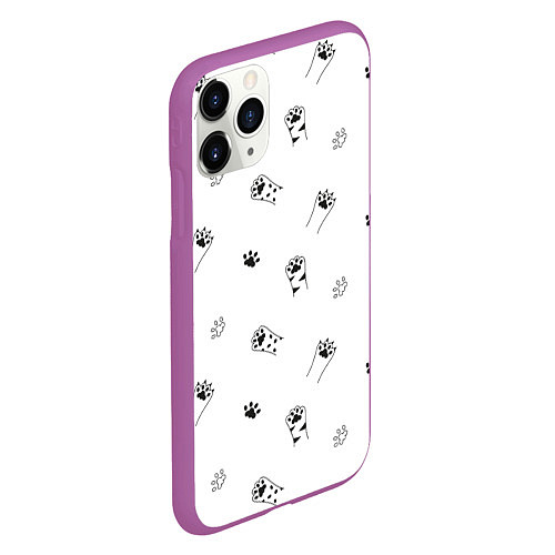 Чехол iPhone 11 Pro матовый Паттерн - кошачьи лапки 3D / 3D-Фиолетовый – фото 2