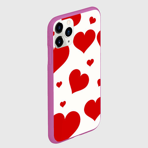 Чехол iPhone 11 Pro матовый Красные сердечки Heart / 3D-Фиолетовый – фото 2