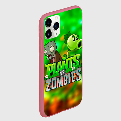 Чехол iPhone 11 Pro матовый Plants vs Zombies горохострел и зомби / 3D-Малиновый – фото 2