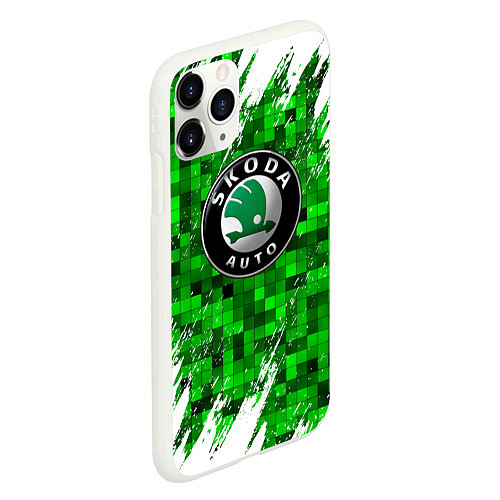 Чехол iPhone 11 Pro матовый Skoda green мозаика / 3D-Белый – фото 2