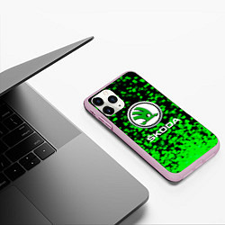 Чехол iPhone 11 Pro матовый Skoda - Пиксели, цвет: 3D-розовый — фото 2