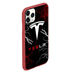 Чехол iPhone 11 Pro матовый Tesla Трещины с молниями, цвет: 3D-красный — фото 2