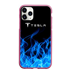 Чехол iPhone 11 Pro матовый Tesla Fire, цвет: 3D-малиновый