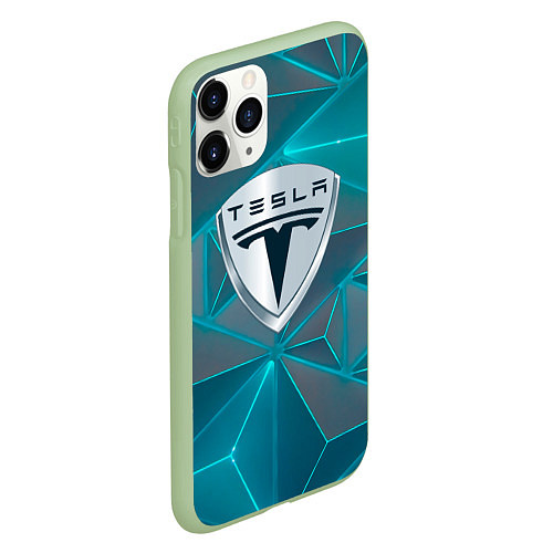 Чехол iPhone 11 Pro матовый Tesla неоновые треугольники / 3D-Салатовый – фото 2