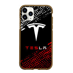 Чехол iPhone 11 Pro матовый Tesla - Logo Pattern, цвет: 3D-коричневый