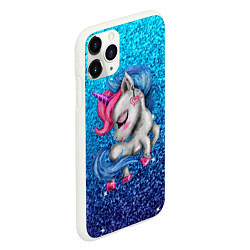 Чехол iPhone 11 Pro матовый Единорог синие блестки, цвет: 3D-белый — фото 2