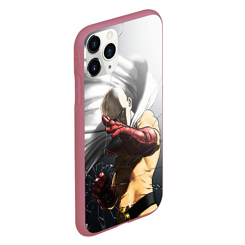 Чехол iPhone 11 Pro матовый One Punch Man - Сайтама / 3D-Малиновый – фото 2