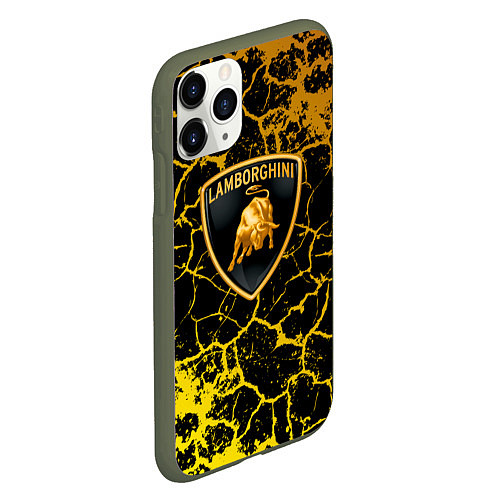 Чехол iPhone 11 Pro матовый Lamborghini золотые трещины / 3D-Темно-зеленый – фото 2