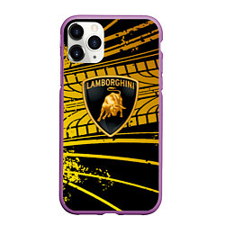 Чехол iPhone 11 Pro матовый Lamborghini - Следы от шин, цвет: 3D-фиолетовый