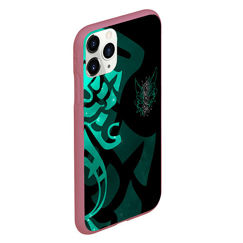 Чехол iPhone 11 Pro матовый МАСКА И ТАТУИРОВКА СЯО XIAO ГЕНШИН / 3D-Малиновый – фото 2