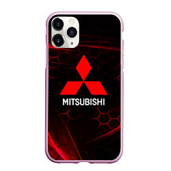 Чехол iPhone 11 Pro матовый Mitsubishi красные соты, цвет: 3D-розовый