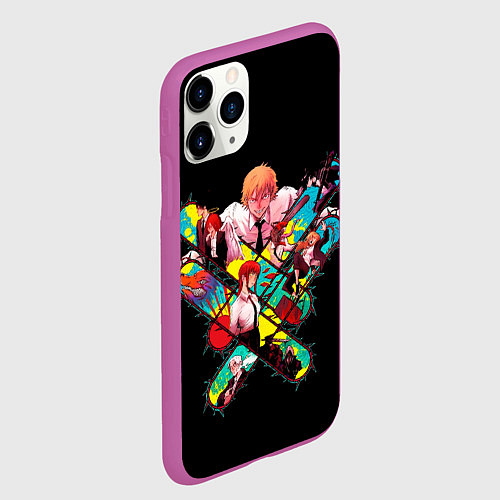 Чехол iPhone 11 Pro матовый Человек бензопила , компиляция персонажей Макима Д / 3D-Фиолетовый – фото 2