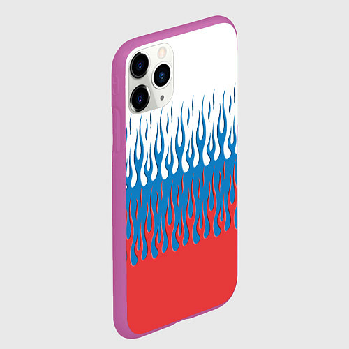 Чехол iPhone 11 Pro матовый Флаг России пламя / 3D-Фиолетовый – фото 2