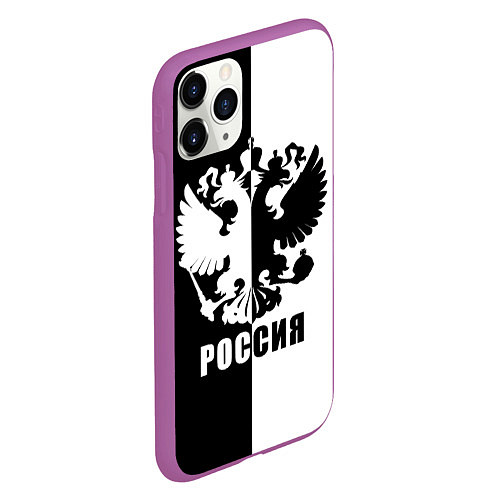 Чехол iPhone 11 Pro матовый РОССИЯ чёрно-белое / 3D-Фиолетовый – фото 2