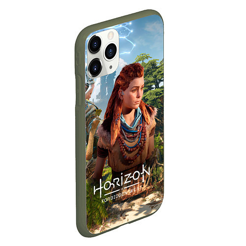 Чехол iPhone 11 Pro матовый Элой Horizon Forbidden West / 3D-Темно-зеленый – фото 2