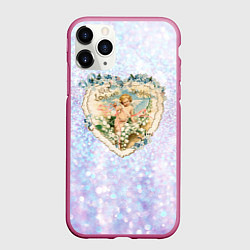 Чехол iPhone 11 Pro матовый Ангел в сердце День Святого Валентина, цвет: 3D-малиновый