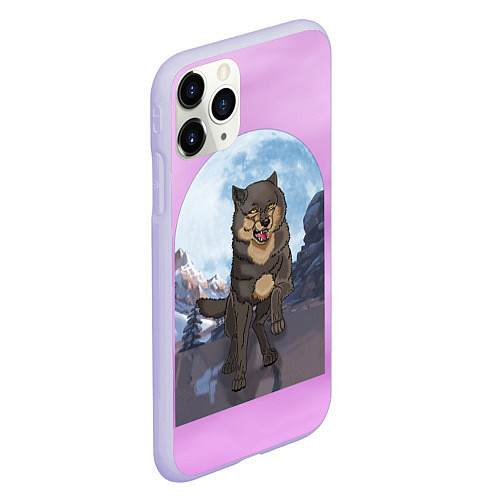 Чехол iPhone 11 Pro матовый Волк оборотень в полнолуние, лиловое небо / 3D-Светло-сиреневый – фото 2