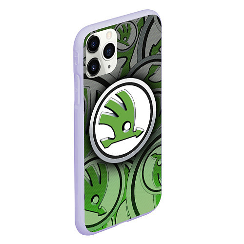 Чехол iPhone 11 Pro матовый Skoda Carbone Pattern / 3D-Светло-сиреневый – фото 2