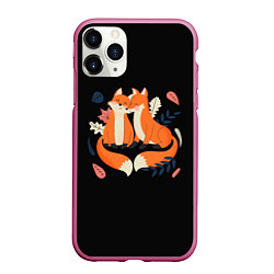 Чехол iPhone 11 Pro матовый Лисы Animal love, цвет: 3D-малиновый