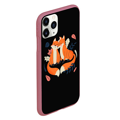 Чехол iPhone 11 Pro матовый Лисы Animal love / 3D-Малиновый – фото 2