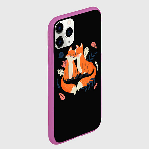 Чехол iPhone 11 Pro матовый Лисы Animal love / 3D-Фиолетовый – фото 2