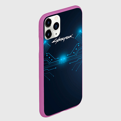 Чехол iPhone 11 Pro матовый Cyberpunk Неоновая микросхема / 3D-Фиолетовый – фото 2