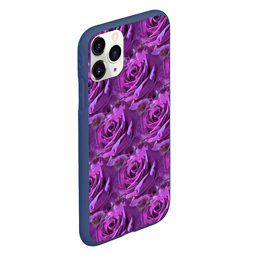 Чехол iPhone 11 Pro матовый Фиолетовые цветы паттерн / 3D-Тёмно-синий – фото 2