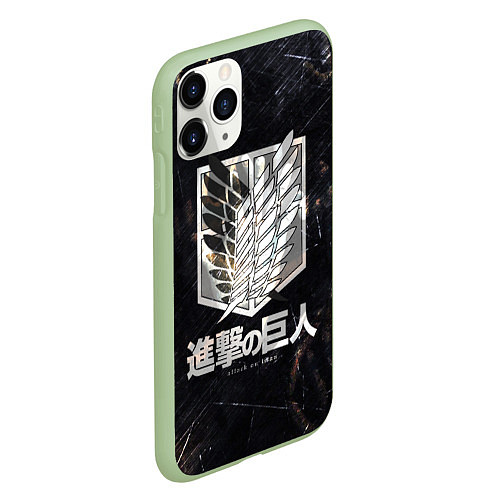 Чехол iPhone 11 Pro матовый Атака Титанов Логотип Свечение / 3D-Салатовый – фото 2