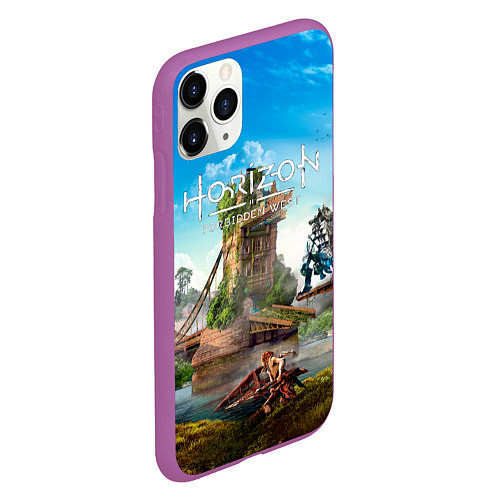 Чехол iPhone 11 Pro матовый Horizon Forbidden West - разрушенный мост / 3D-Фиолетовый – фото 2