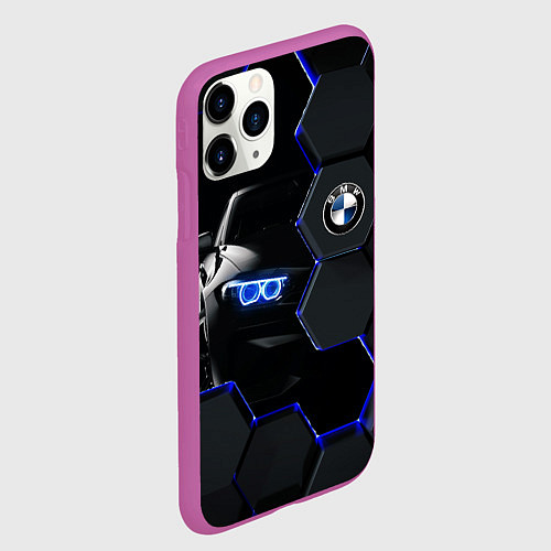 Чехол iPhone 11 Pro матовый BMW НЕОН СОТЫ / 3D-Фиолетовый – фото 2