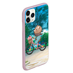 Чехол iPhone 11 Pro матовый Медведь на велосипеде, цвет: 3D-розовый — фото 2