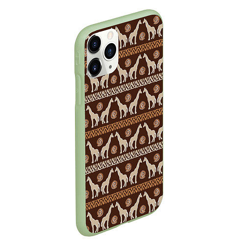 Чехол iPhone 11 Pro матовый Жирафы Африка паттерн / 3D-Салатовый – фото 2