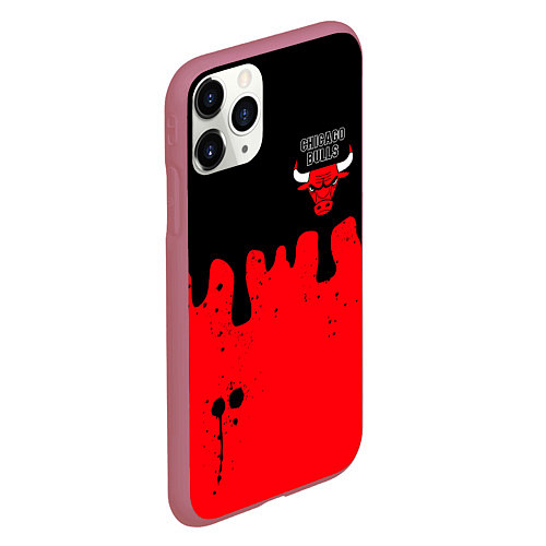 Чехол iPhone 11 Pro матовый Chicago Bulls Чикаго Буллз Логотип / 3D-Малиновый – фото 2