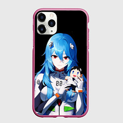 Чехол iPhone 11 Pro матовый Рей Аянами с игрушкой Синдзи Евангелион, цвет: 3D-малиновый