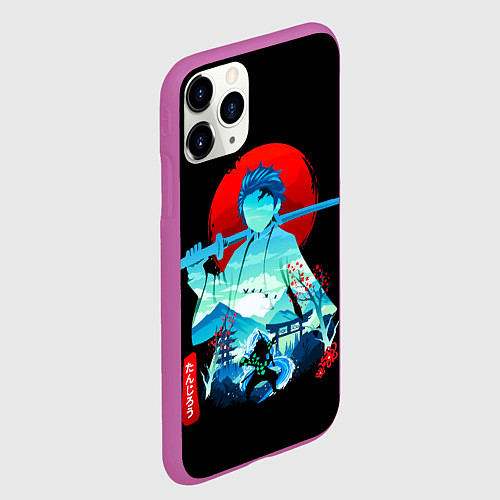 Чехол iPhone 11 Pro матовый Танджиро Комадо Силуэт Клинок рассекающий демонов / 3D-Фиолетовый – фото 2