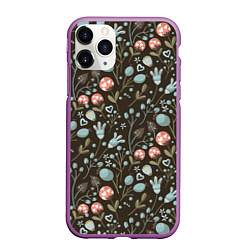 Чехол iPhone 11 Pro матовый Цветы и ягоды паттерн, цвет: 3D-фиолетовый