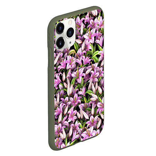 Чехол iPhone 11 Pro матовый Лилии цветут / 3D-Темно-зеленый – фото 2
