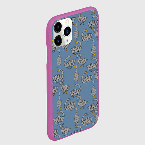 Чехол iPhone 11 Pro матовый Графические гуси паттерн / 3D-Фиолетовый – фото 2