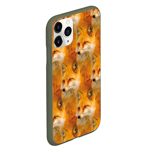 Чехол iPhone 11 Pro матовый Рыжая лисица - паттерн / 3D-Темно-зеленый – фото 2