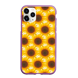 Чехол iPhone 11 Pro матовый Желтые подсолнухи паттерн, цвет: 3D-фиолетовый