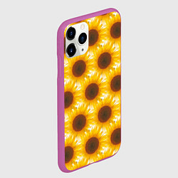 Чехол iPhone 11 Pro матовый Желтые подсолнухи паттерн, цвет: 3D-фиолетовый — фото 2