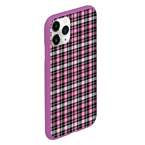 Чехол iPhone 11 Pro матовый Шотландская клетка Tartan scottish роз-черно-бел / 3D-Фиолетовый – фото 2