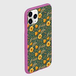 Чехол iPhone 11 Pro матовый Желтые цветочки и листья, цвет: 3D-фиолетовый — фото 2