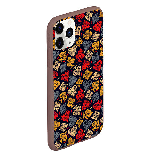Чехол iPhone 11 Pro матовый Карточные Масти Cards / 3D-Коричневый – фото 2