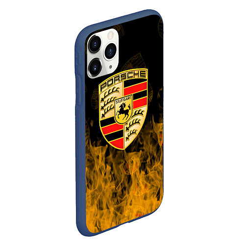 Чехол iPhone 11 Pro матовый Porsche порше огонь / 3D-Тёмно-синий – фото 2