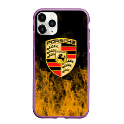 Чехол iPhone 11 Pro матовый Porsche порше огонь, цвет: 3D-фиолетовый