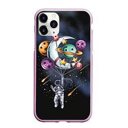 Чехол iPhone 11 Pro матовый Космонавт на шарах из планет, цвет: 3D-розовый