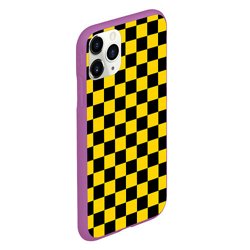 Чехол iPhone 11 Pro матовый Такси Шахматные Клетки / 3D-Фиолетовый – фото 2
