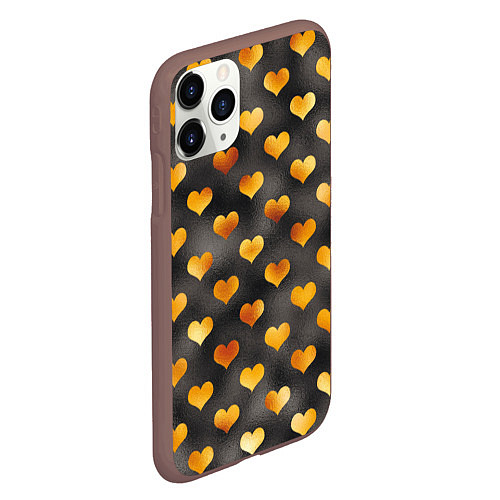 Чехол iPhone 11 Pro матовый Сердечки Gold and Black / 3D-Коричневый – фото 2