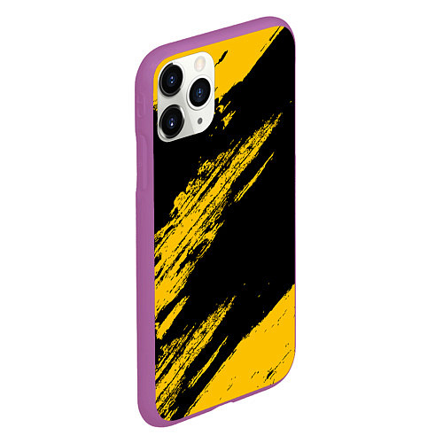 Чехол iPhone 11 Pro матовый BLACK AND YELLOW GRUNGE ГРАНЖ / 3D-Фиолетовый – фото 2